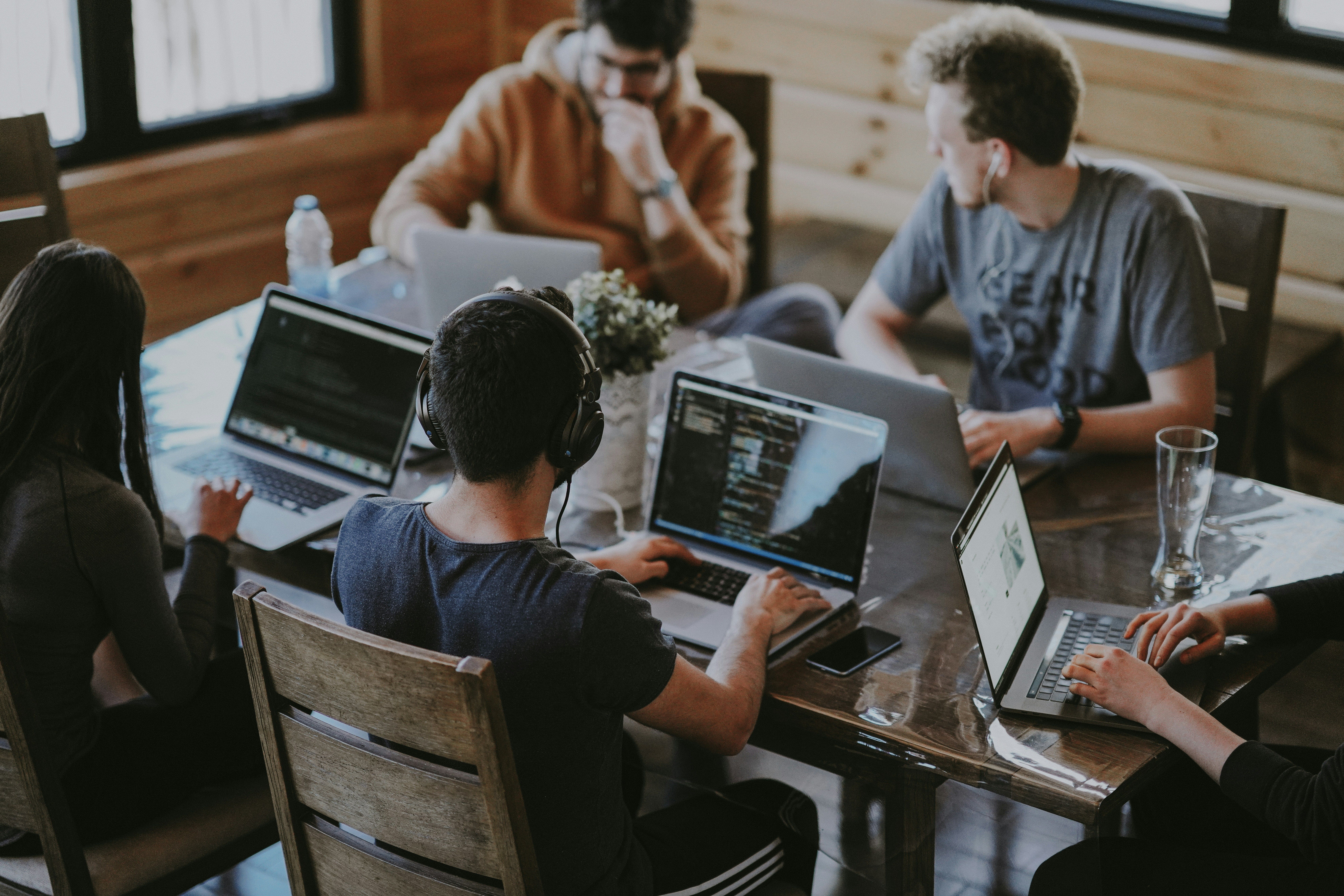 Team collaboration in modern development environment with multiple developers working together